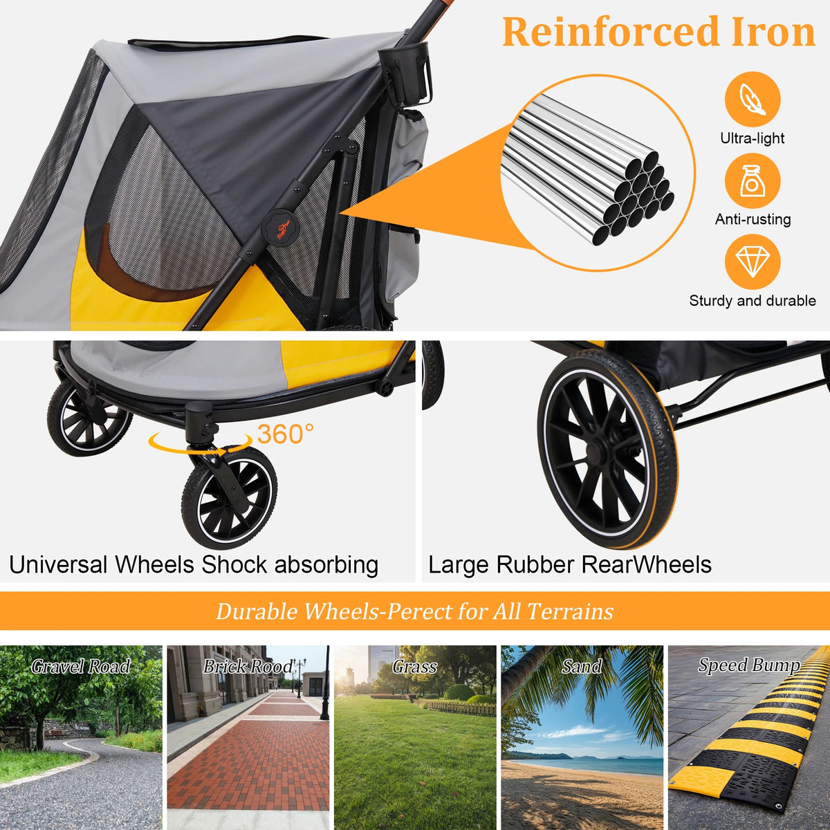Portable Foldable Pet Stroller With Breathable Mesh And Wheels