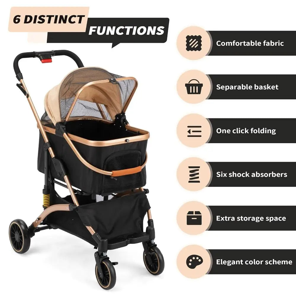 Premium Pet Stroller With Shock Absorbers And Storage Basket