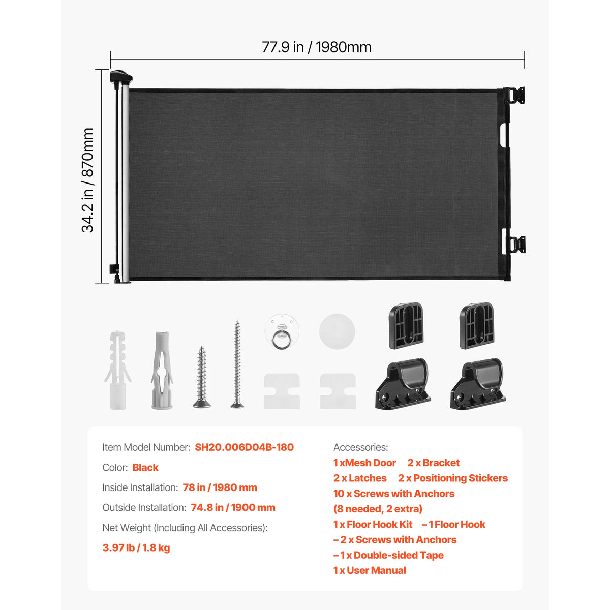 SucceBuy Retractable Baby Gate With Security Lock Mesh Barrier