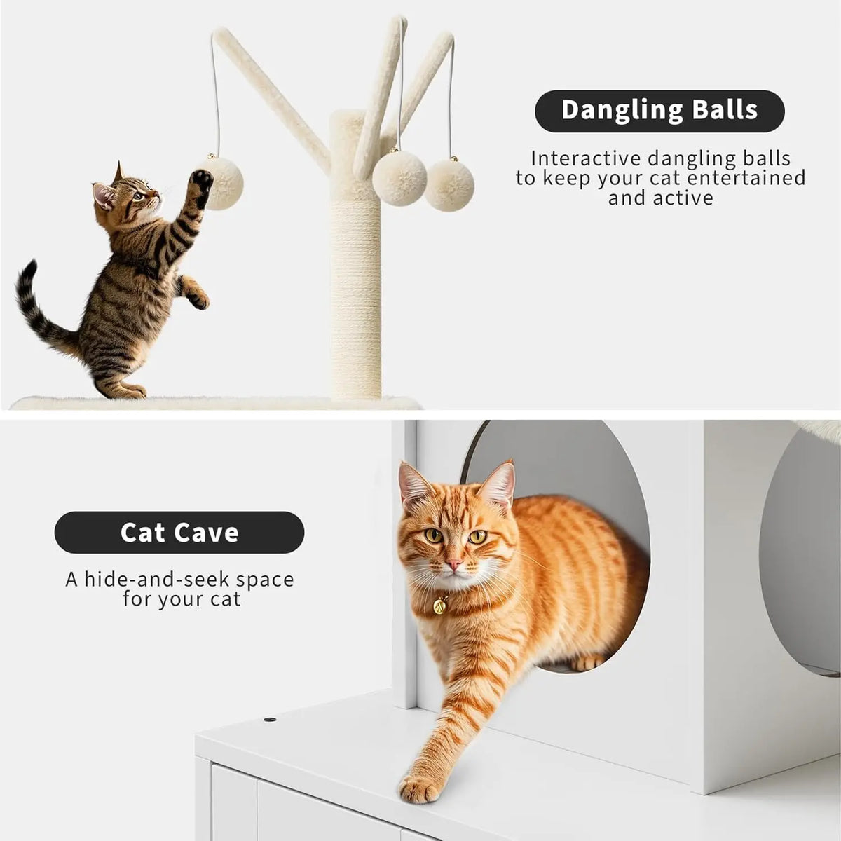 TWISTER.CK Wooden Litter Box Enclosure With Integrated Cat Tower