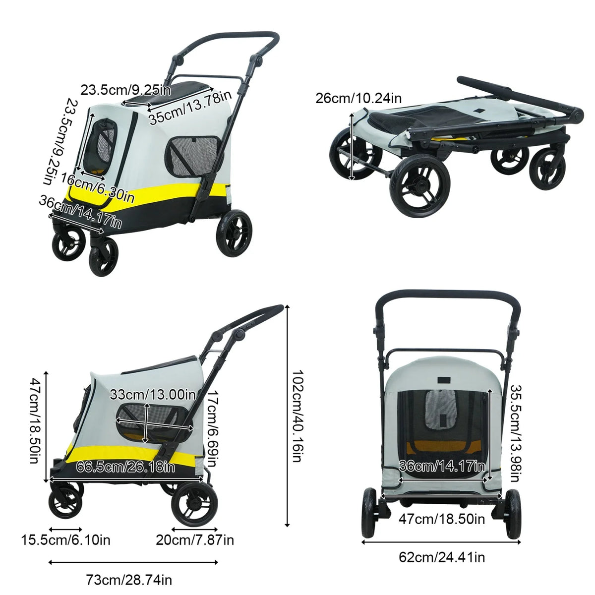 Four Wheel Folding Dog Stroller With Breathable Mesh Design