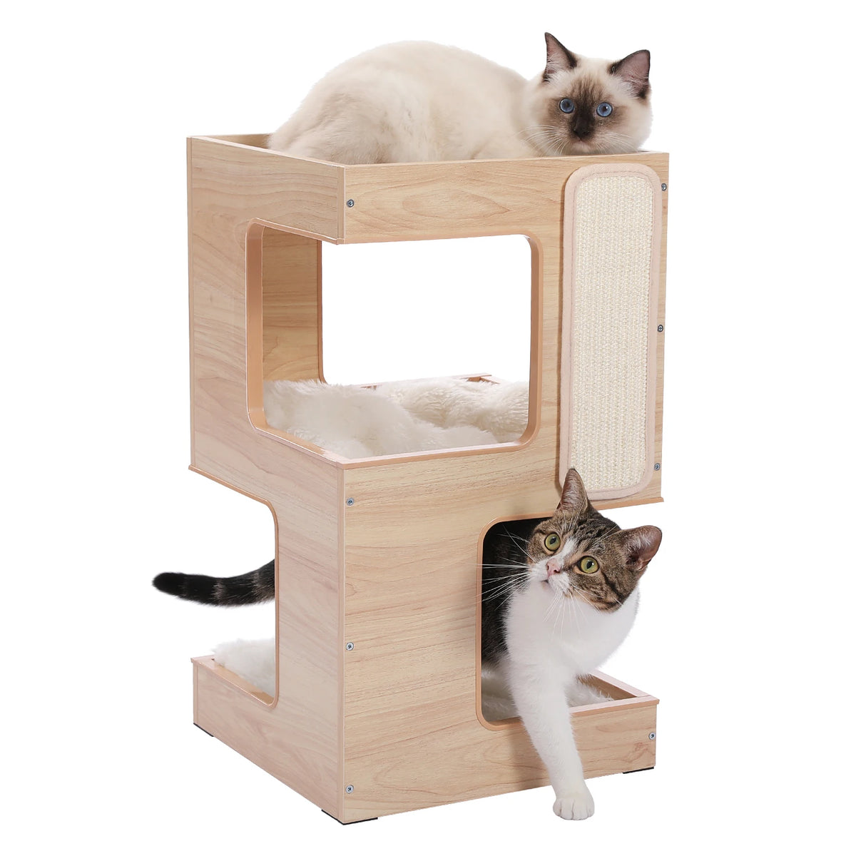 PAWZ Road Modern Wood Cat Condo Tower With Scratching Pad