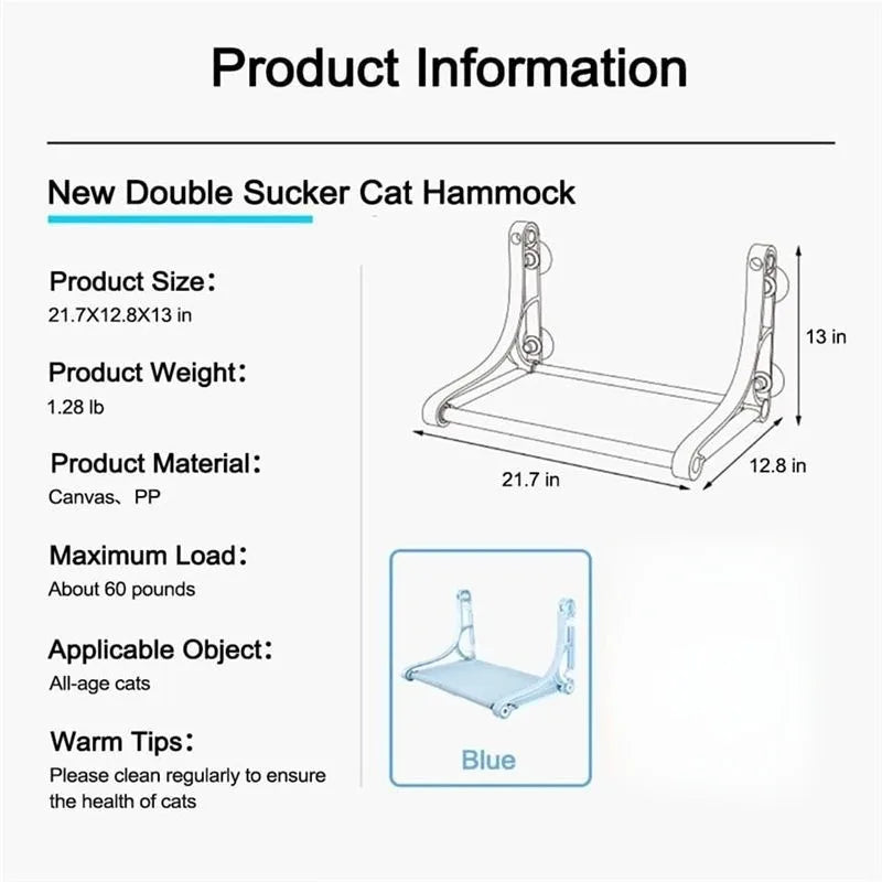 Cordless Cat Window Perch Hammock With Strong Suction Cups