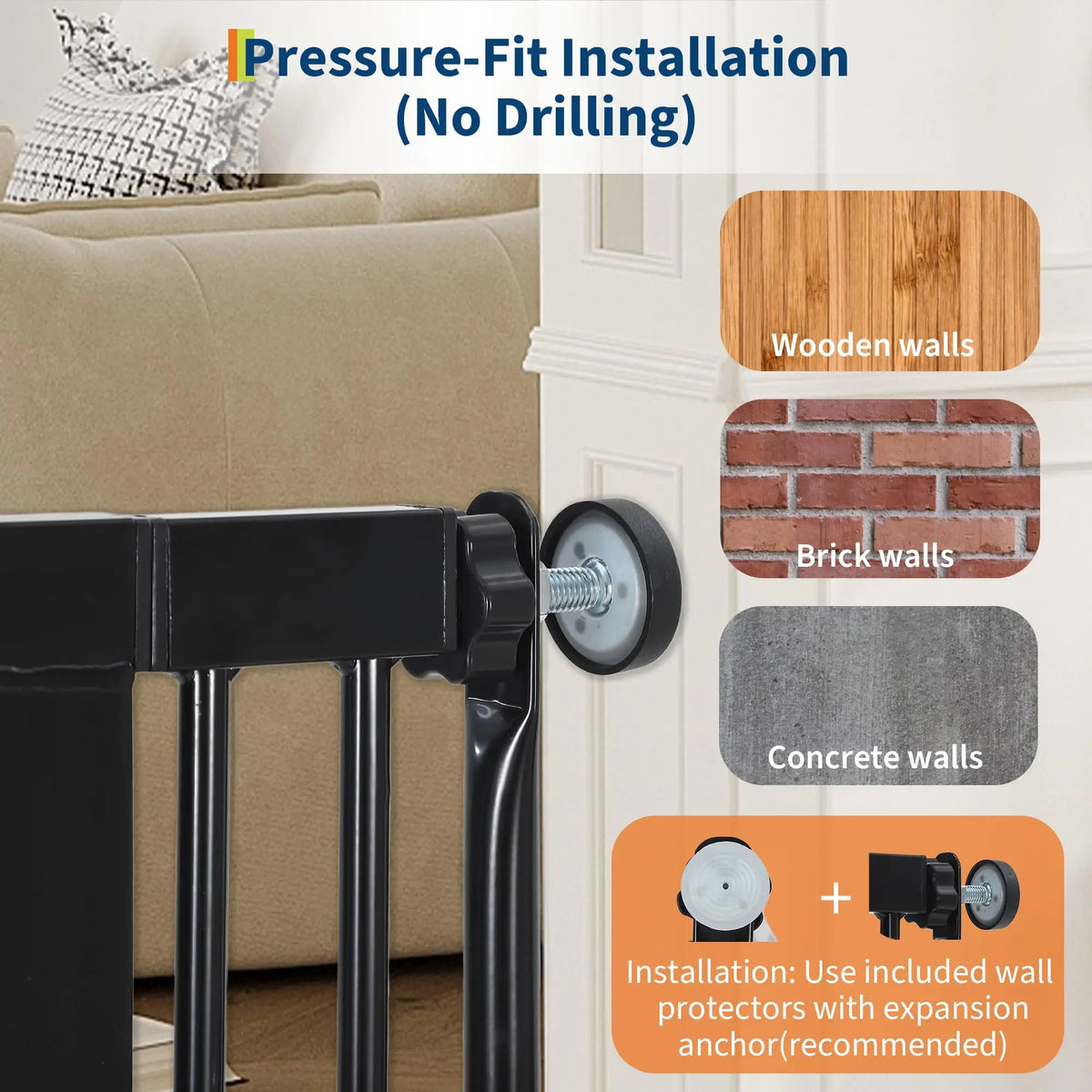 HiMISS Extra Tall Adjustable Pressure Mounted Pet Gate