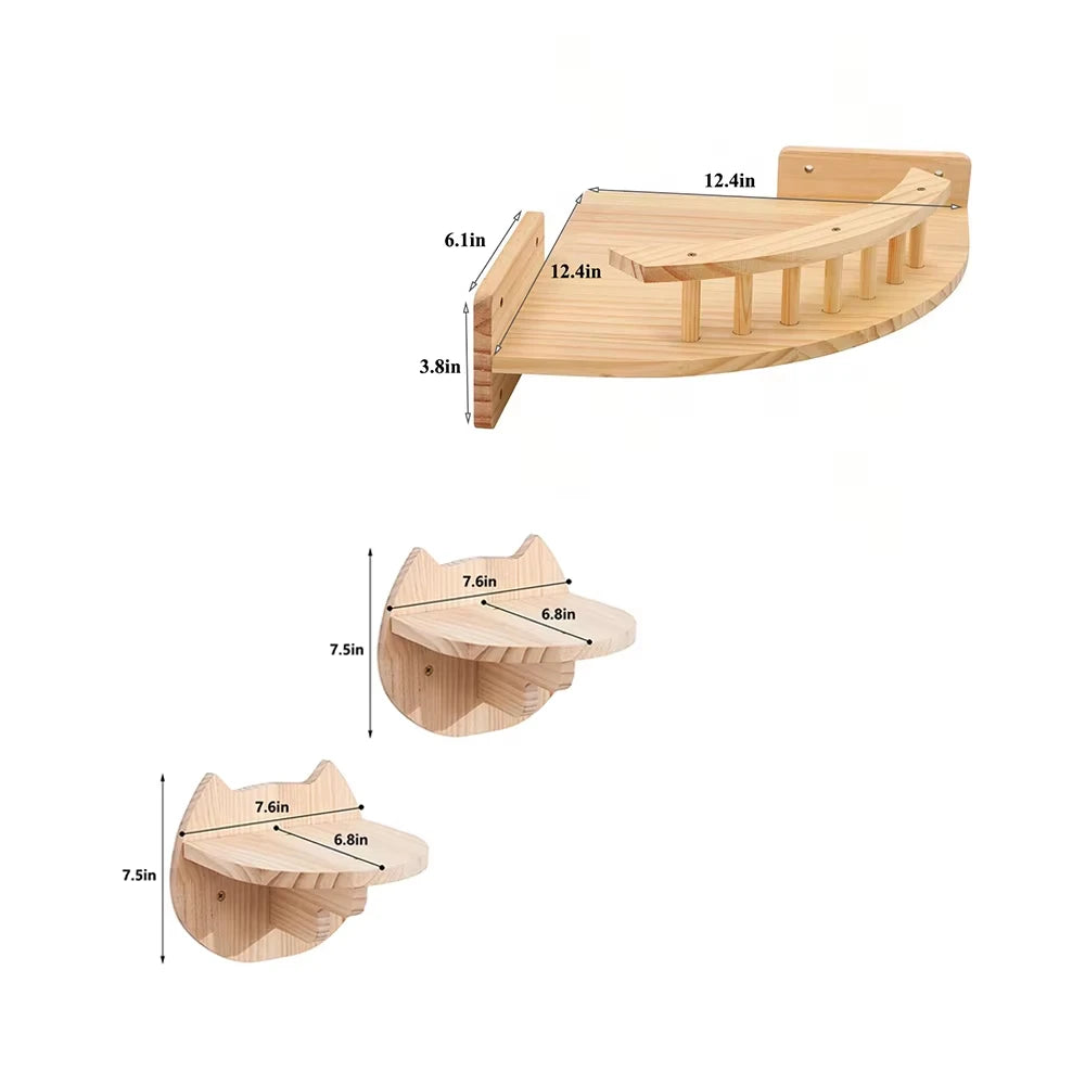 CWV Wall Mounted Corner Cat Wooden Hammock Steps Set