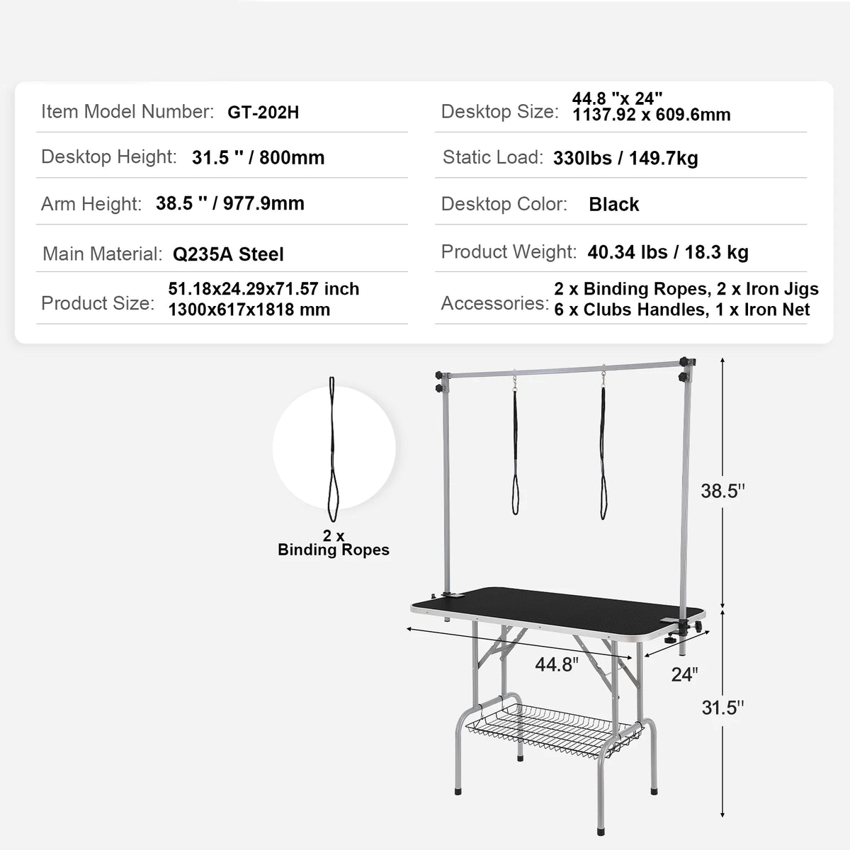 Foldable Dog Grooming Table With Two Arms And Safety Loop