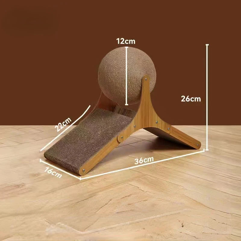 Wooden Cat Climbing Scratching Board With Rotating Sisal Ball
