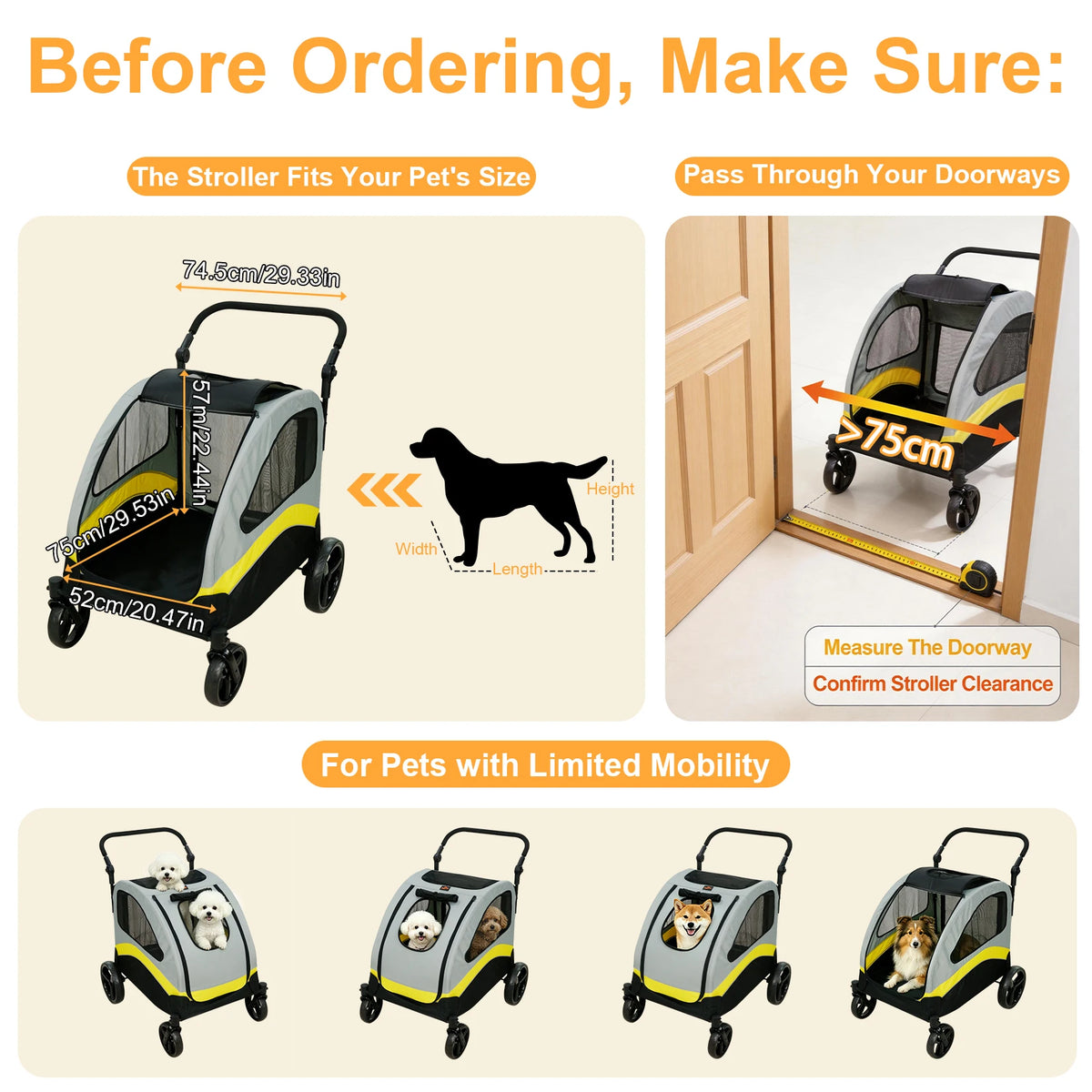Premium Foldable Dog Stroller With Four Swivel Wheels For Pets