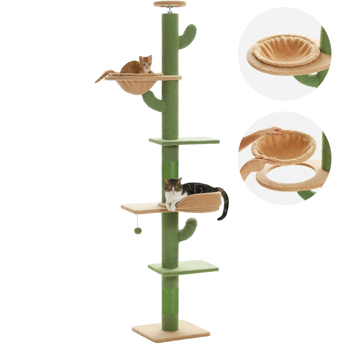 Pequlti Adjustable Height Cat Tower With Scratching Post And Hammock