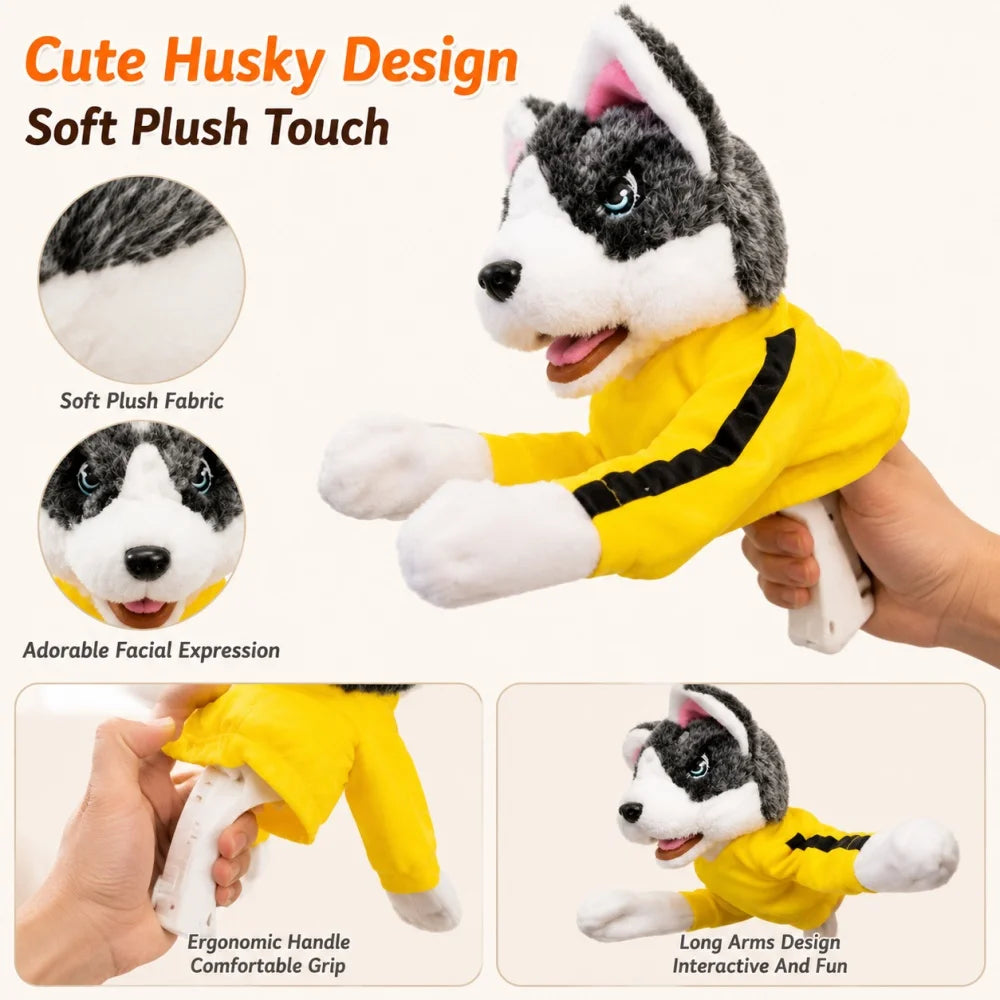 Plush Husky Hand Puppet Interactive Pet Toy for Dogs Cats Funny Boxing Puppet Handheld Plaything Cute Video Prop Not a Chew Toy