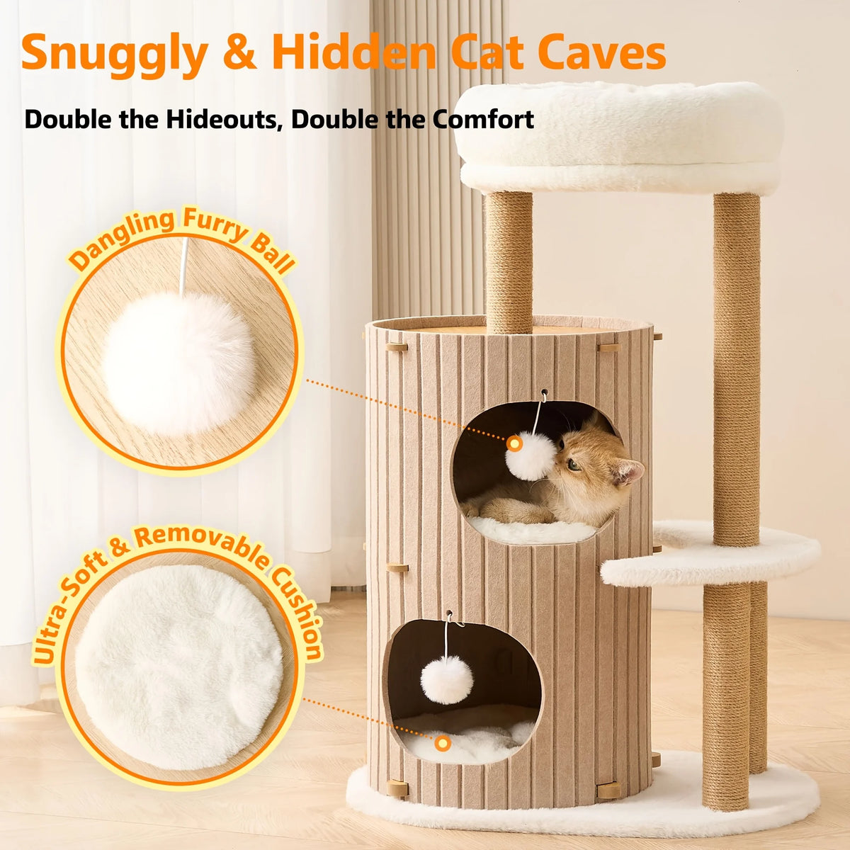 Modern Indoor Cat Tree Tower With Scratching Posts And Caves