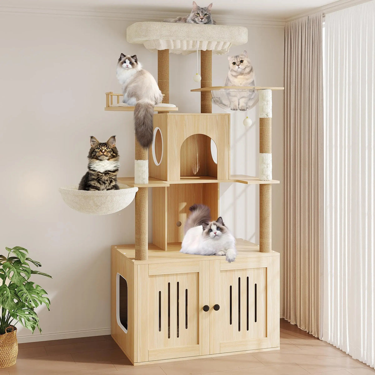 Studyset Cat Tree Litter Box Enclosure Multilevel Sisal Scratcher