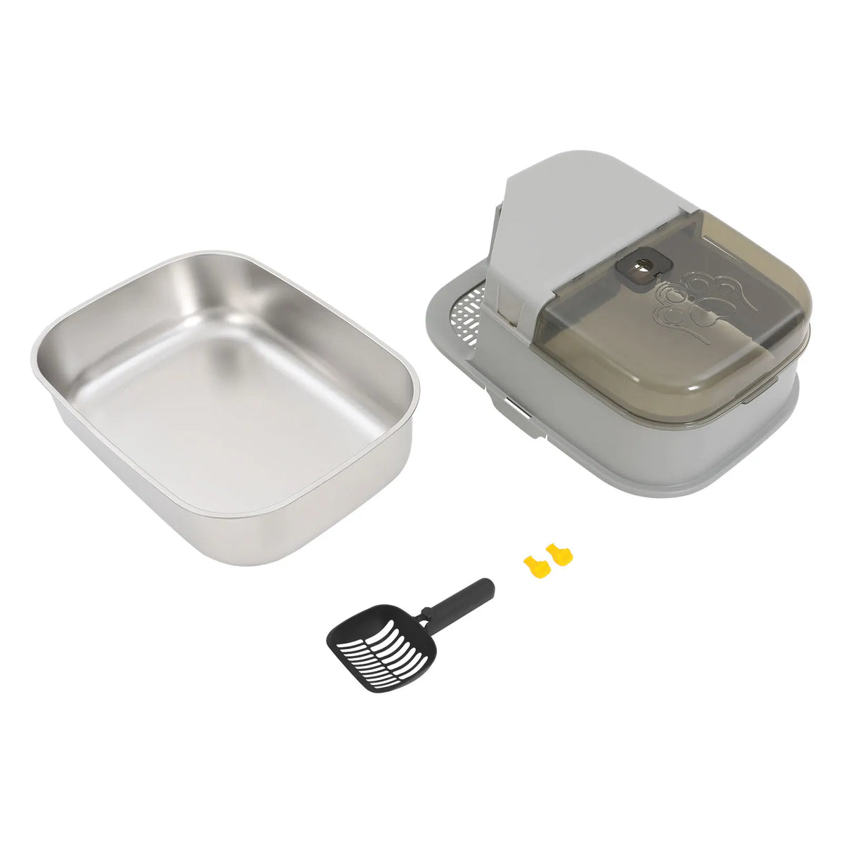 3-in-1 Convertible Cat Litter Box 7.93Gal, Stainless Steel Litter Box with Tracking Corridor & Top Window 30L for Adult Cats