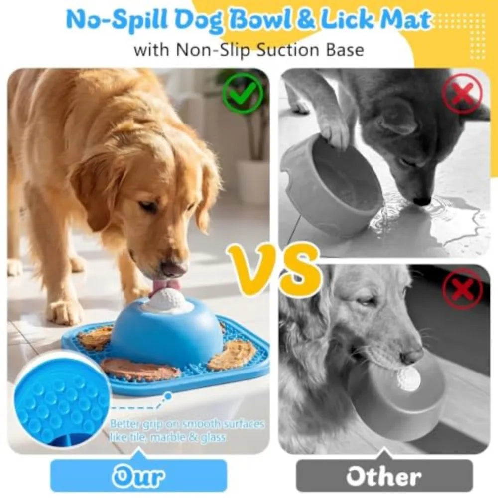 Slow Feeder Dog Bowl and Lick Mat with Rolling Ball