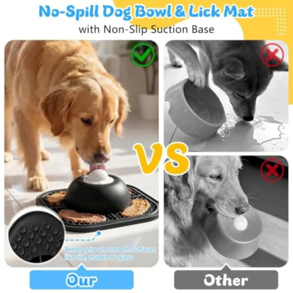 Slow Feeder Dog Bowl with Rolling Ball and Lick Mat