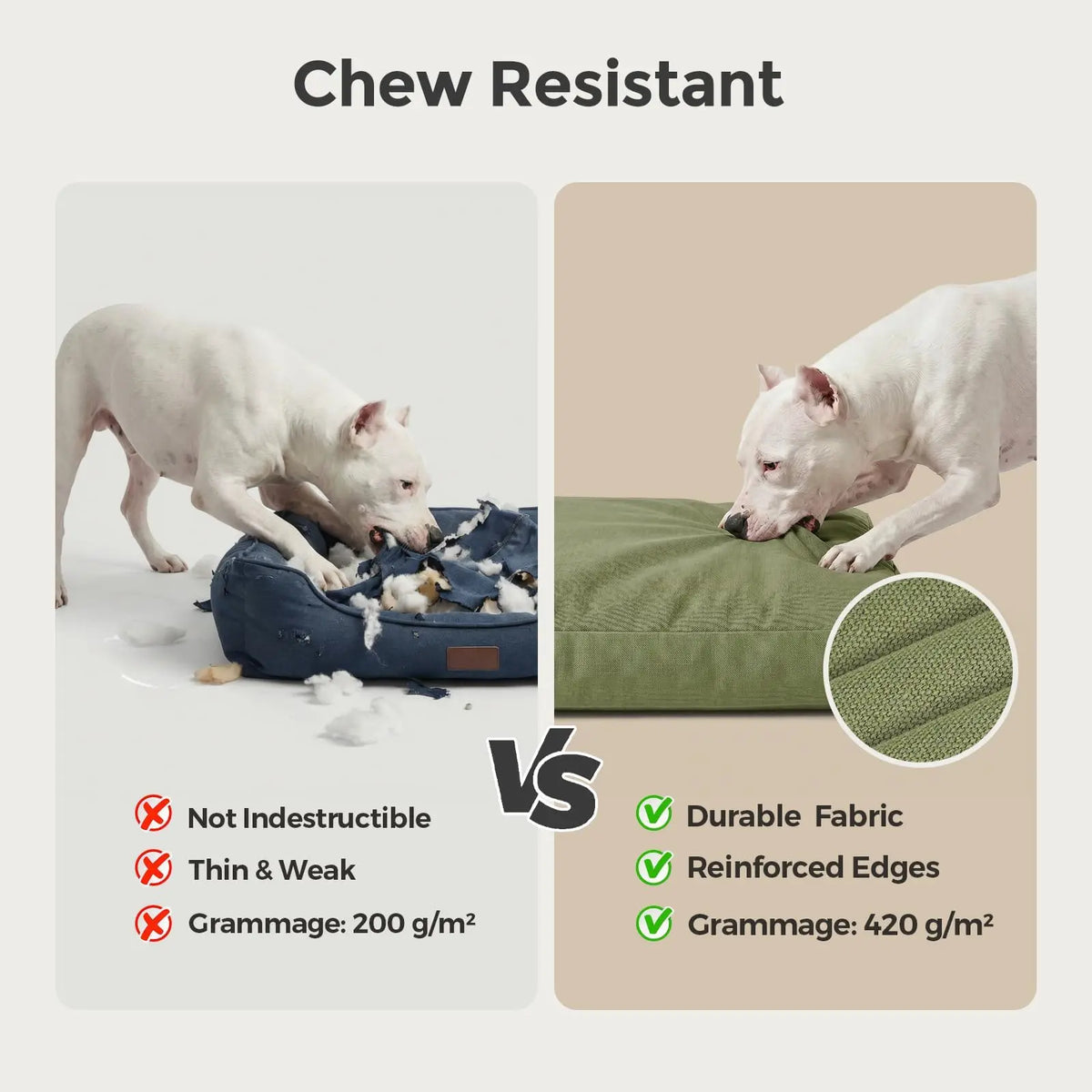 42 Inch Indestructible Canvas Outdoor Dog Bed for Extra Large Dogs, Chew Proof Waterproof Pet Bed with Machine Washable Removable Cover, Durable Indoor Patio Pet Pad for Crate, Green