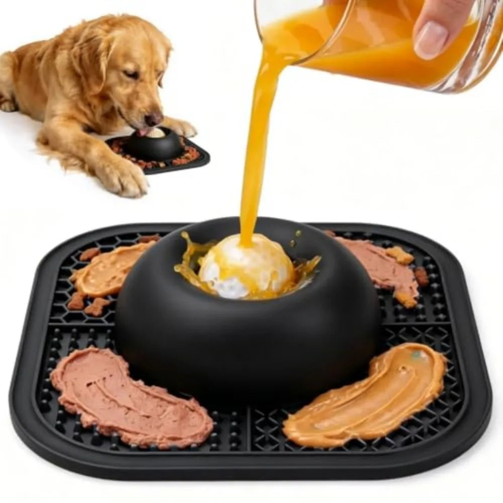 Slow Feeder Dog Bowl with Rolling Ball and Lick Mat
