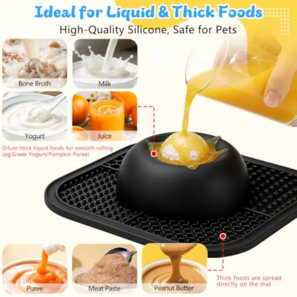 Slow Feeder Dog Bowl with Rolling Ball and Lick Mat