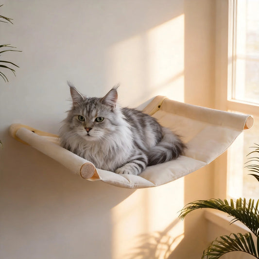 CWV Wall Mounted Cat Hammock With Wooden Sisal Scratching Shelf
