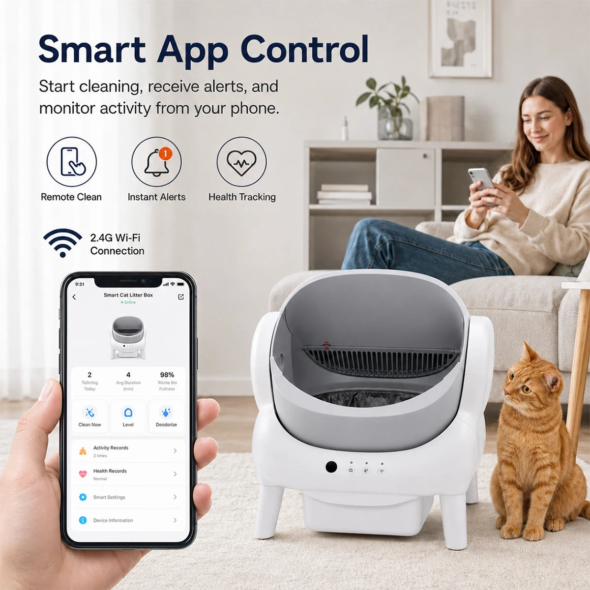Curinge Smart Automatic Self Cleaning Cat Litter Box App Control
