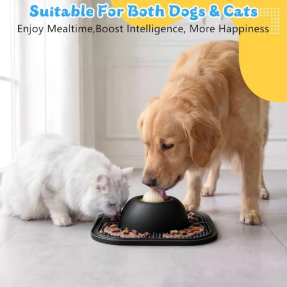 Slow Feeder Dog Bowl with Rolling Ball and Lick Mat
