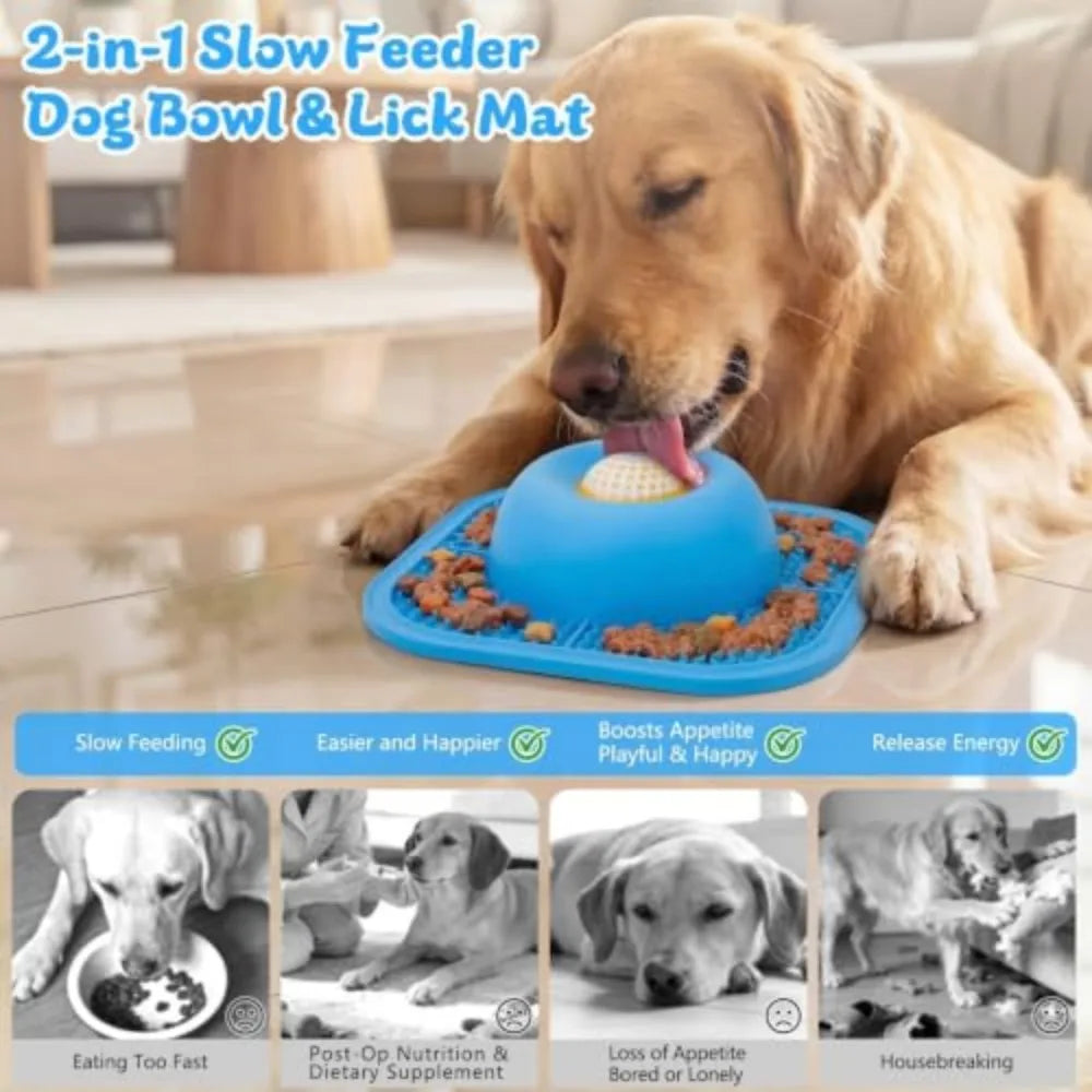 Slow Feeder Dog Bowl and Lick Mat with Rolling Ball