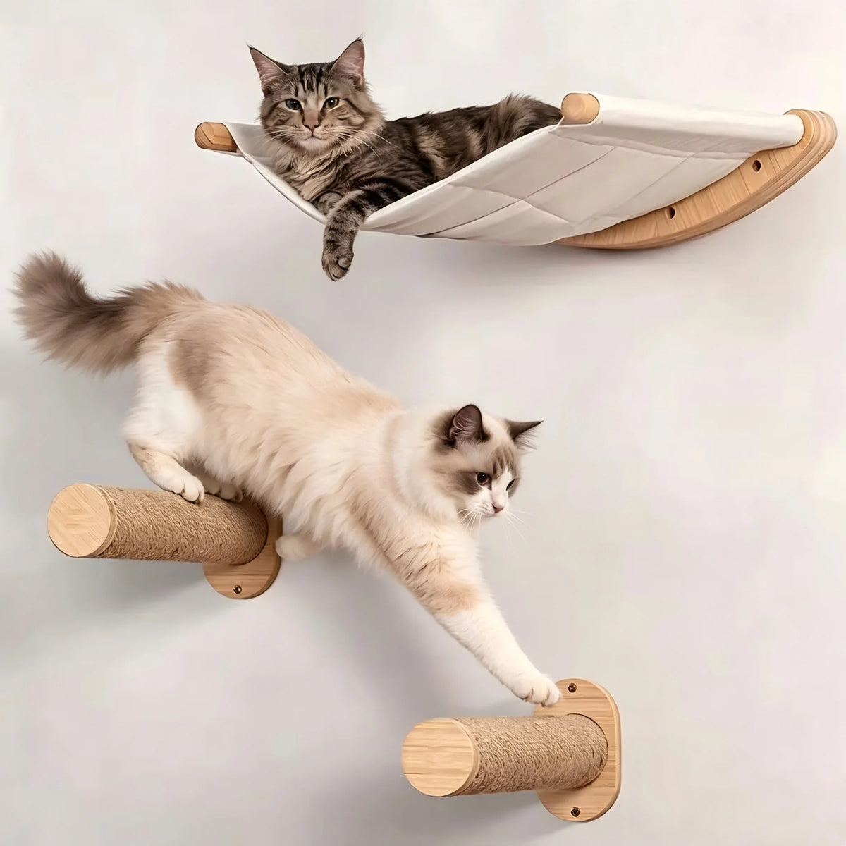CWV Wall Mounted Cat Hammock With Wooden Sisal Scratching Shelf