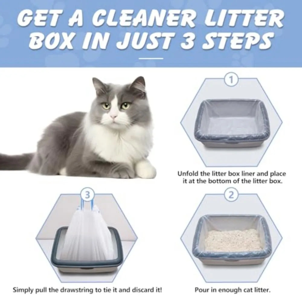 Heavy Duty Cat Litter Box Liners With Drawstring Odor Barrier