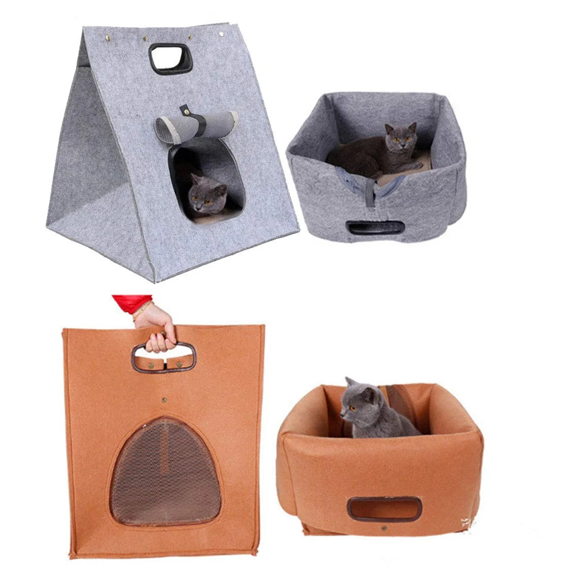 Portable Dual Shape Felt Cat Bed Carrier Bag For Cats