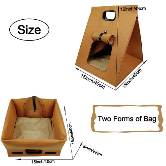 Portable Dual Shape Felt Cat Bed Carrier Bag For Cats