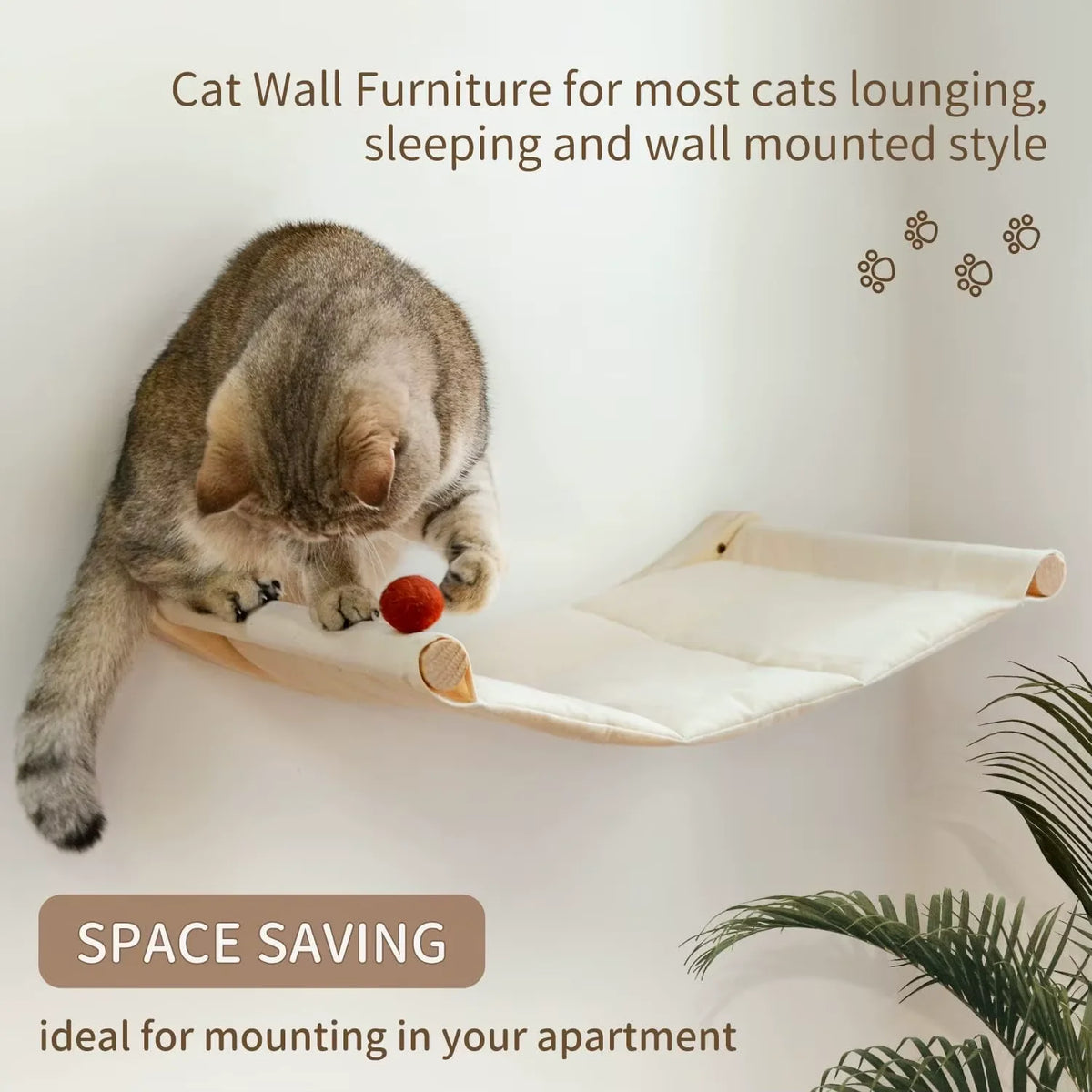 CWV Wall Mounted Cat Hammock With Wooden Sisal Scratching Shelf