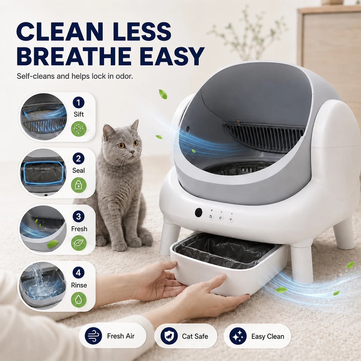 Curinge Smart Automatic Self Cleaning Cat Litter Box App Control