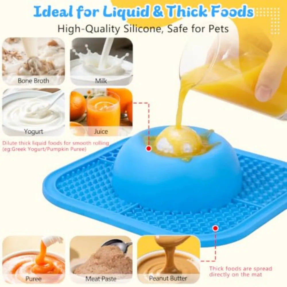 Slow Feeder Dog Bowl and Lick Mat with Rolling Ball