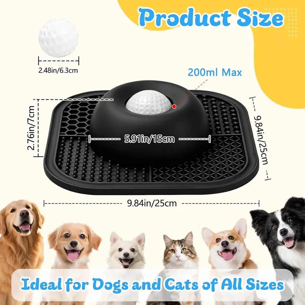 Slow Feeder Dog Bowl with Rolling Ball and Lick Mat