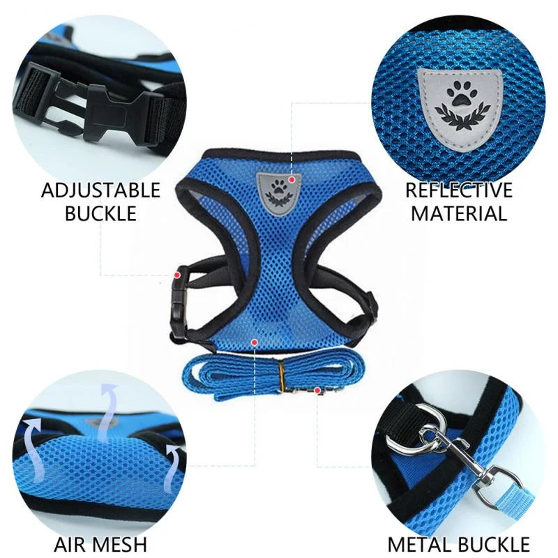 Reflective Adjustable Pet Harness With Leash For Dogs And Cats