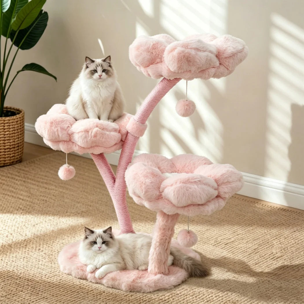 Borwart Wooden Four Tier Cat Tree With Scratching Post Toys
