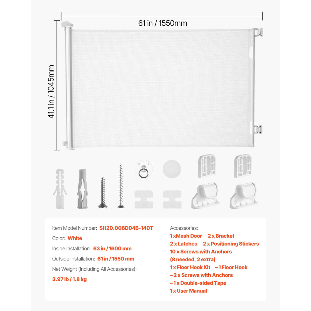 SucceBuy Retractable Baby Gate With Security Lock Mesh Barrier