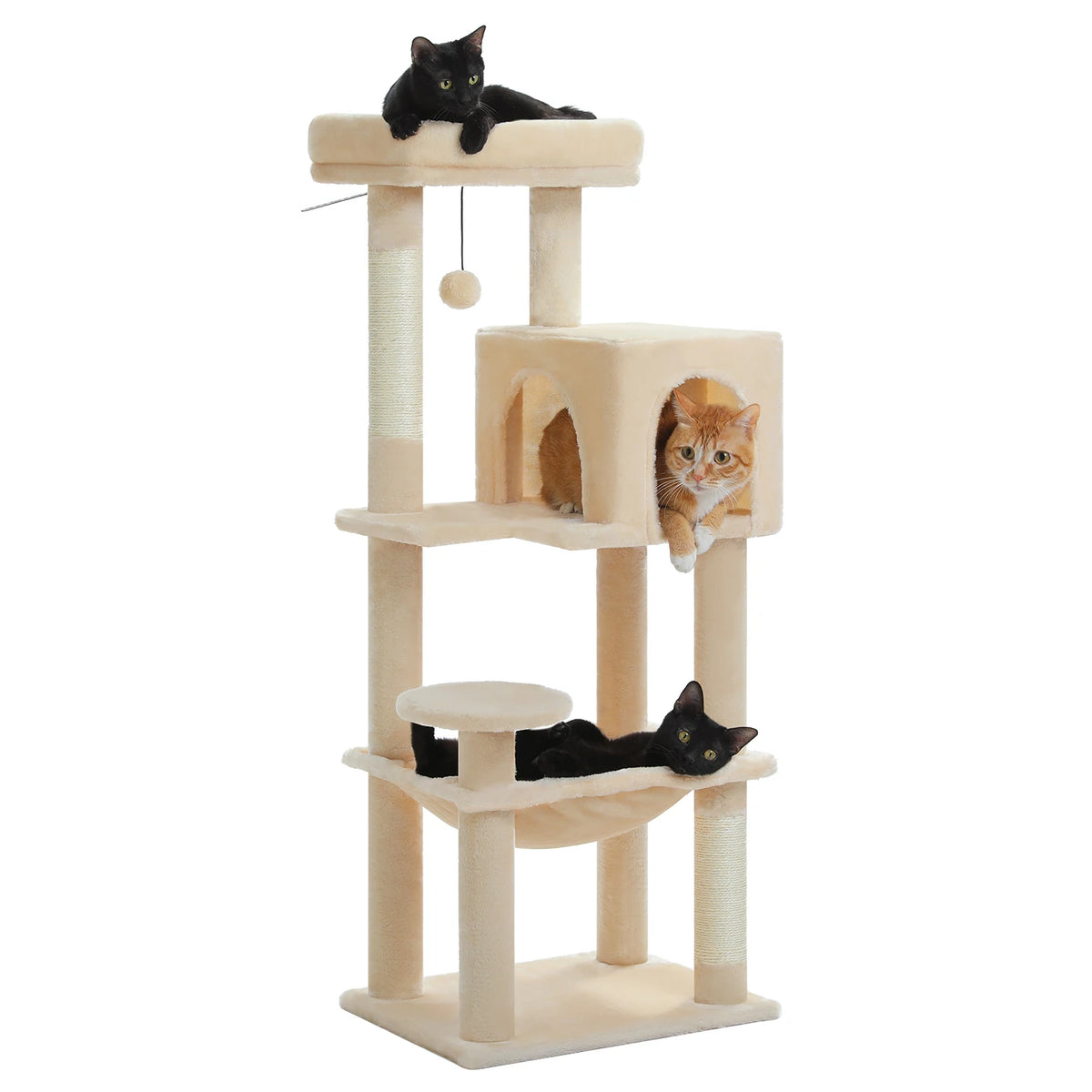 PEQULTI Multilevel Wooden Cat Tree With Scratching Posts And Hammock