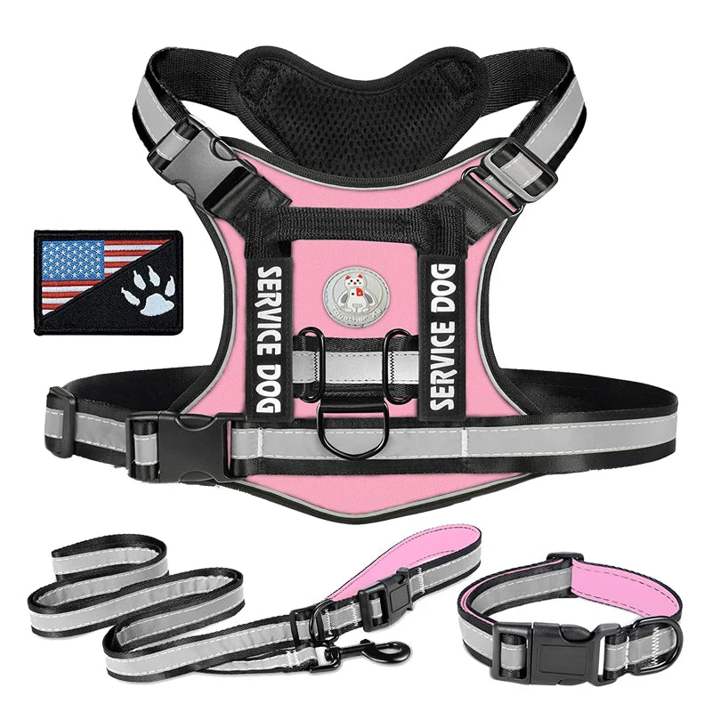 Premium Reflective Nylon Dog Harness With Collar Leash Set