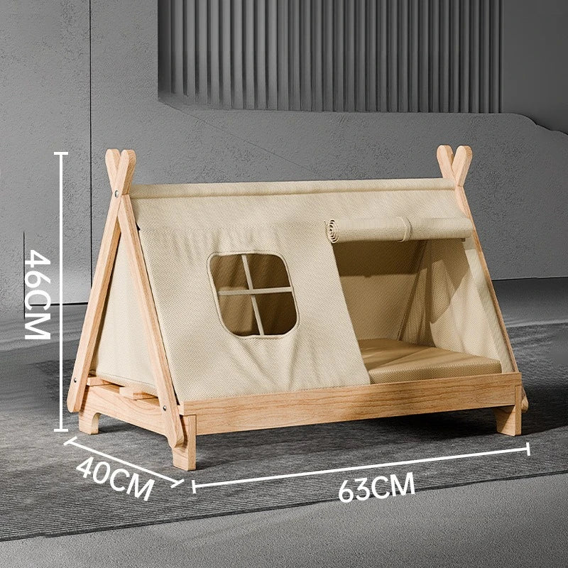 Wooden Elevated Cat Bed With Window And Stable Frame