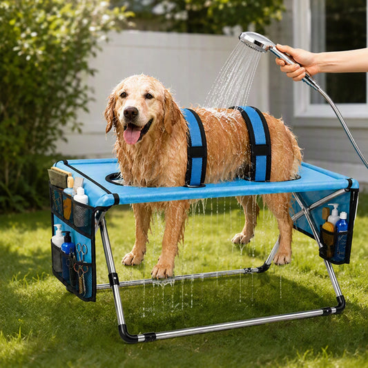 Pet Bathing Hammock with Eight Holes Foldable Pet Grooming Table Pet Washing Station for Picking Ears Nail Clipping Home