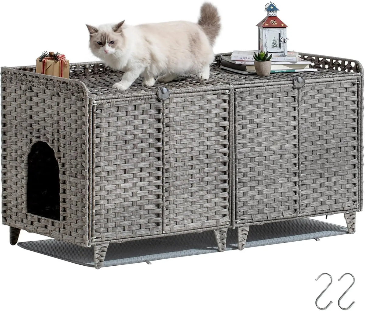 HiMiss Handwoven Rattan Hidden Cat Litter Box Enclosure Furniture