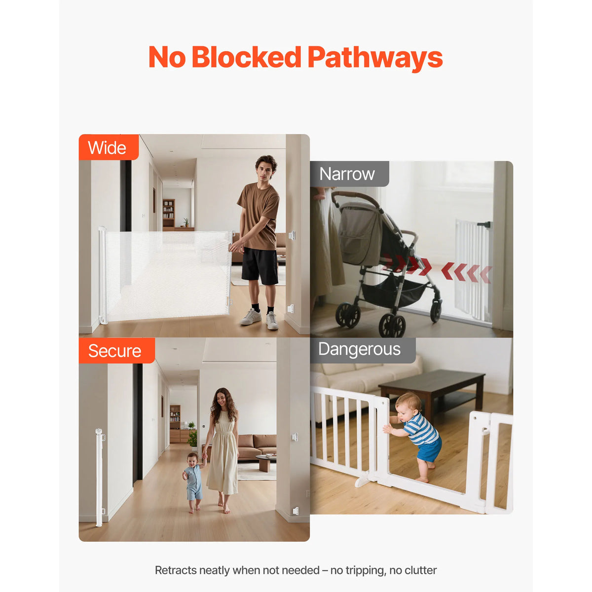 SucceBuy Retractable Baby Gate With Security Lock Mesh Barrier