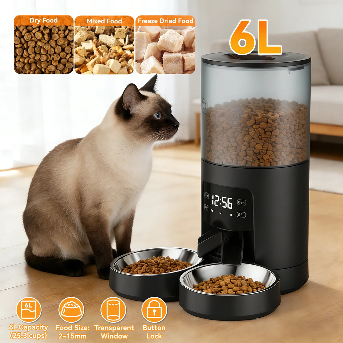 Jhk Automatic Cat Feeder Double Stainless Steel Timed Dispenser