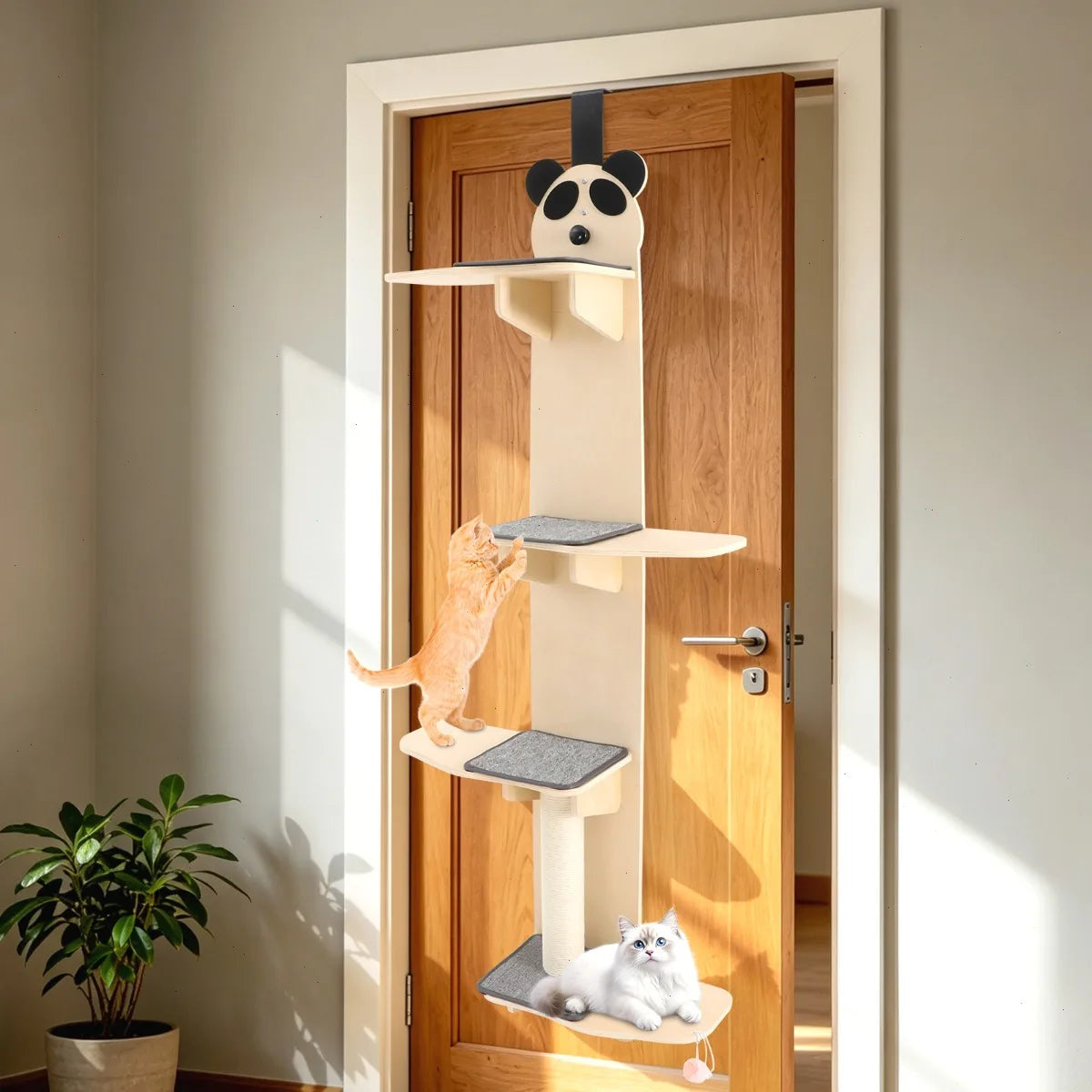 Door Hanging Cat Tower Tiered Wood Shelves Scratching Board