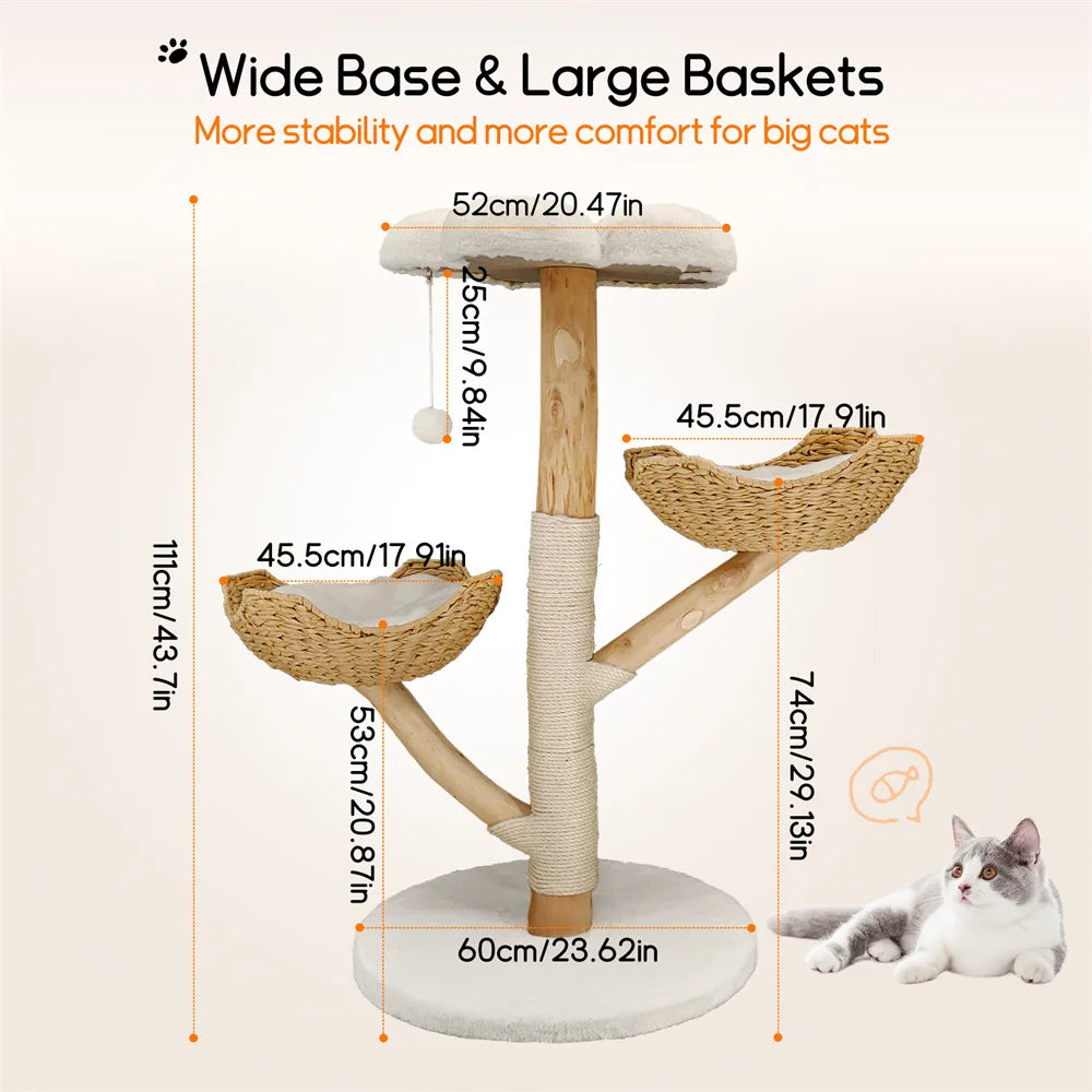 Borwart Wooden Cat Tree With Sisal Scratching Posts And Mats