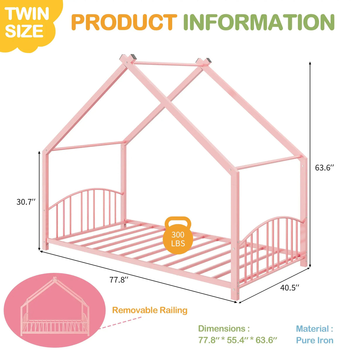 HiMiss Montessori House Floor Bed With Safety Rails