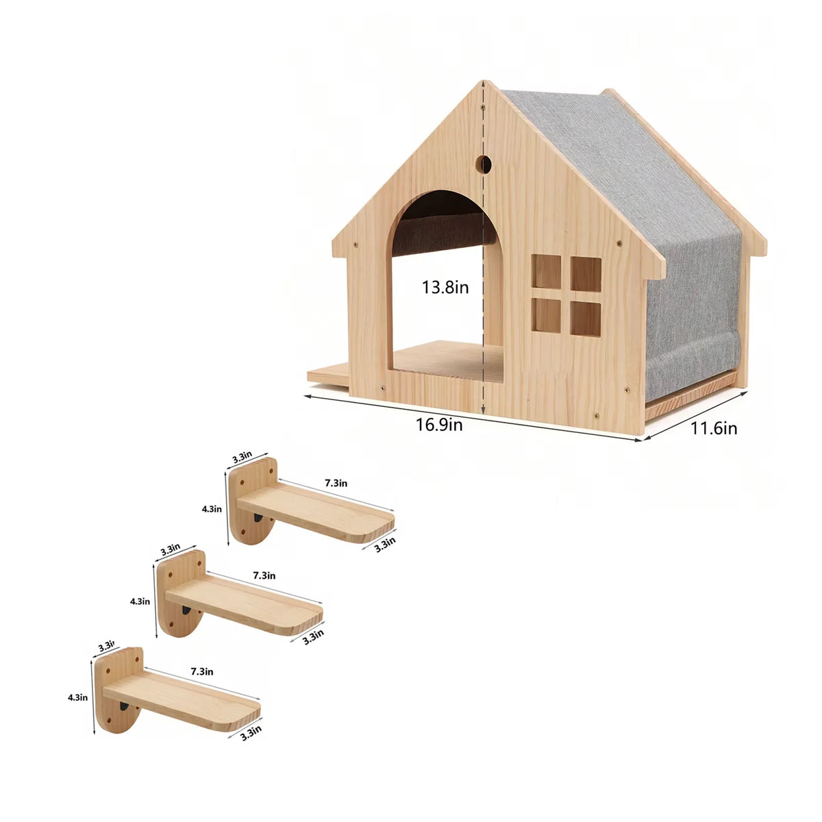 Wall Mounted Wooden Cat Villa Climbing Shelf For Indoor Pets
