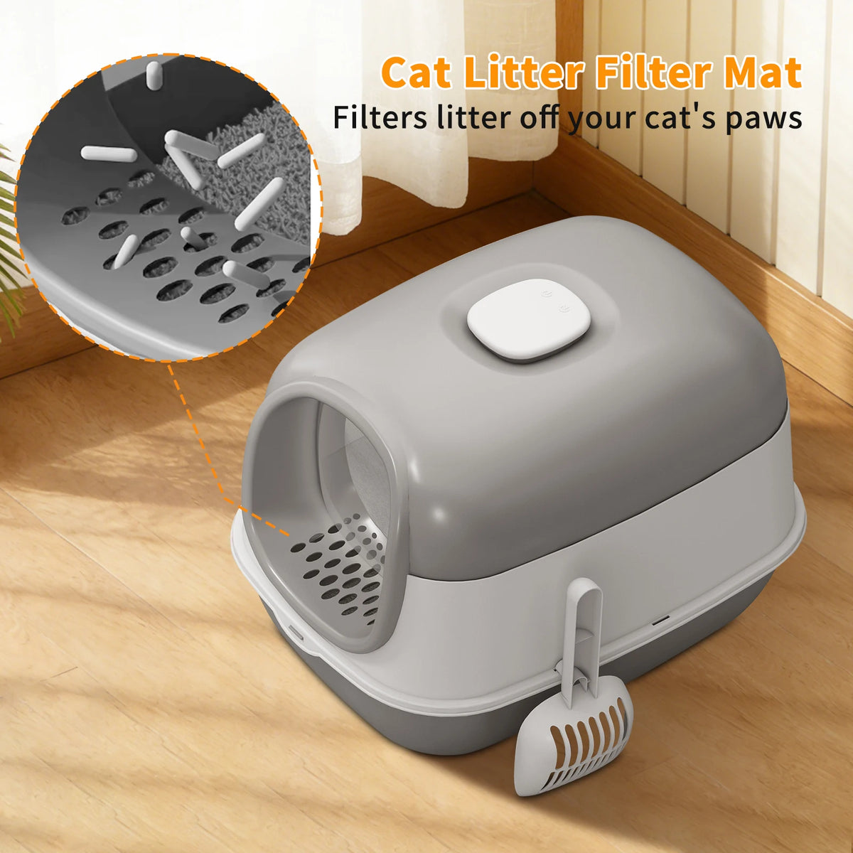 Switchable Open/Semi-Enclosed Cat Litter Box, Extra Large Jumbo Size for Multi-Cat Households, Splash-Proof and Anti-Tracking, Dual-Mode Over-the-Top Litter Pan, Low-Entry for Easy Cleaning, Suitable for Cats of Different Siz