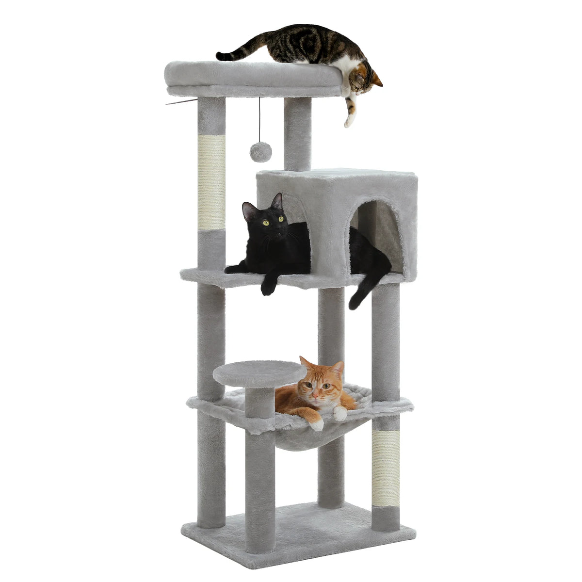 PEQULTI Multilevel Wooden Cat Tree With Scratching Posts And Hammock